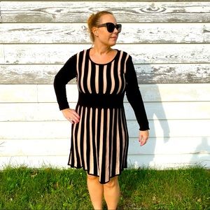 Calvin Klein Black and Pink Striped Fit and Flare Sweater Dress XL
